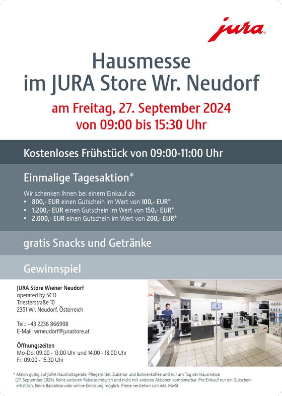 Einladung Hausmesse JURA Store Wr. Neudorf